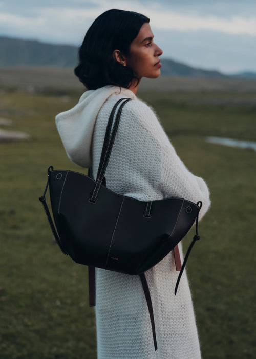 Cyme Mini - Textured Black with Ecru Stitching
